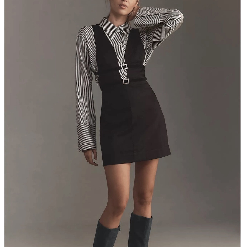 Anthropologie Black Mini Dress with Silver Accents